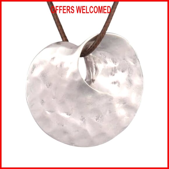 Chunky Circle Pendant Leather Choker Necklace Adjustable Bohemian Style - Picture 2 of 8